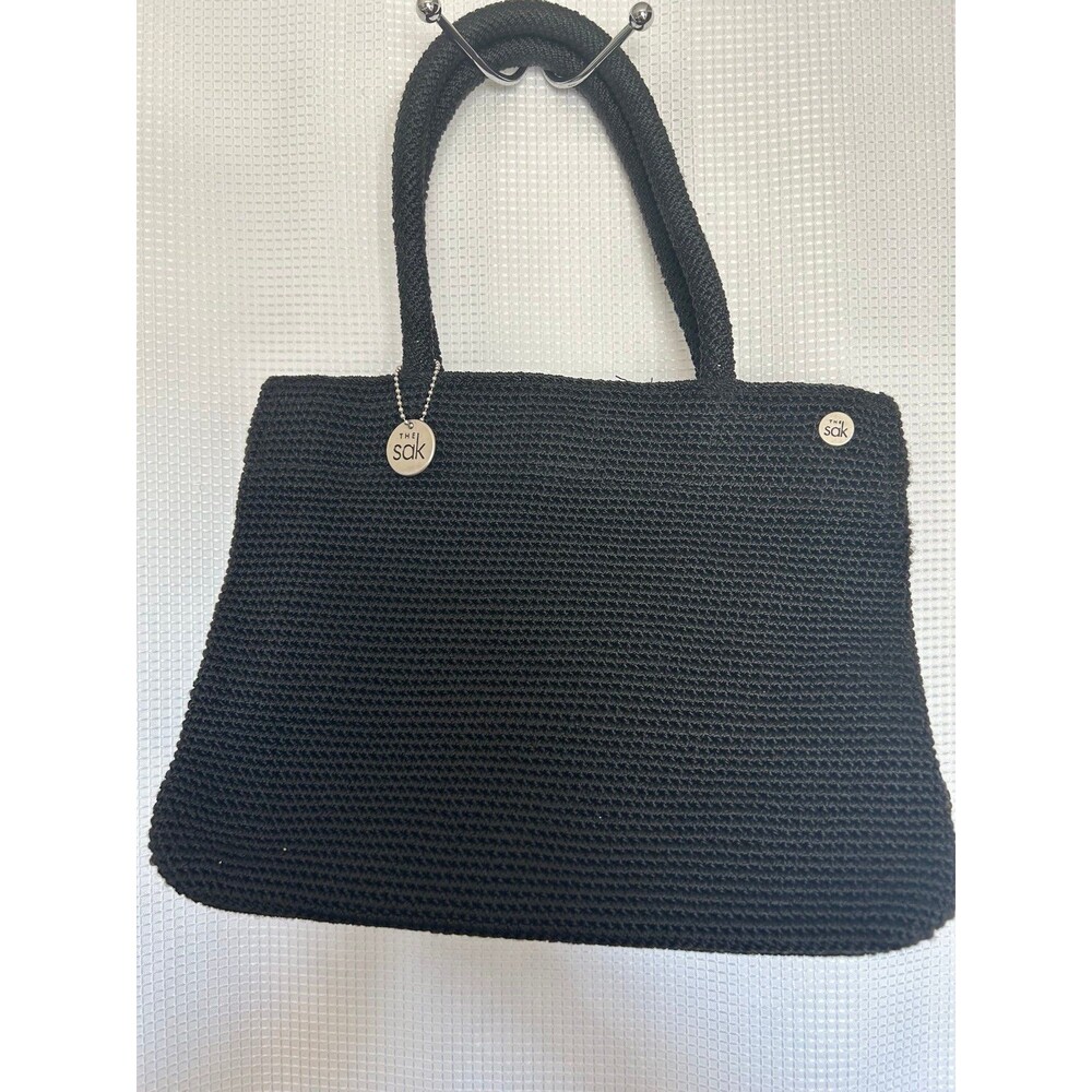 The Sak Black Crochet Double Handle Satchel Handbag Bag Summer